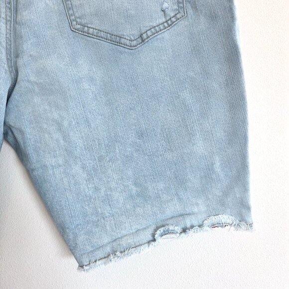 Torrid Distressed Perfect High-Rise Stretch + Rigid Bermuda Denim Shorts, Cutoff - Picture 12 of 12